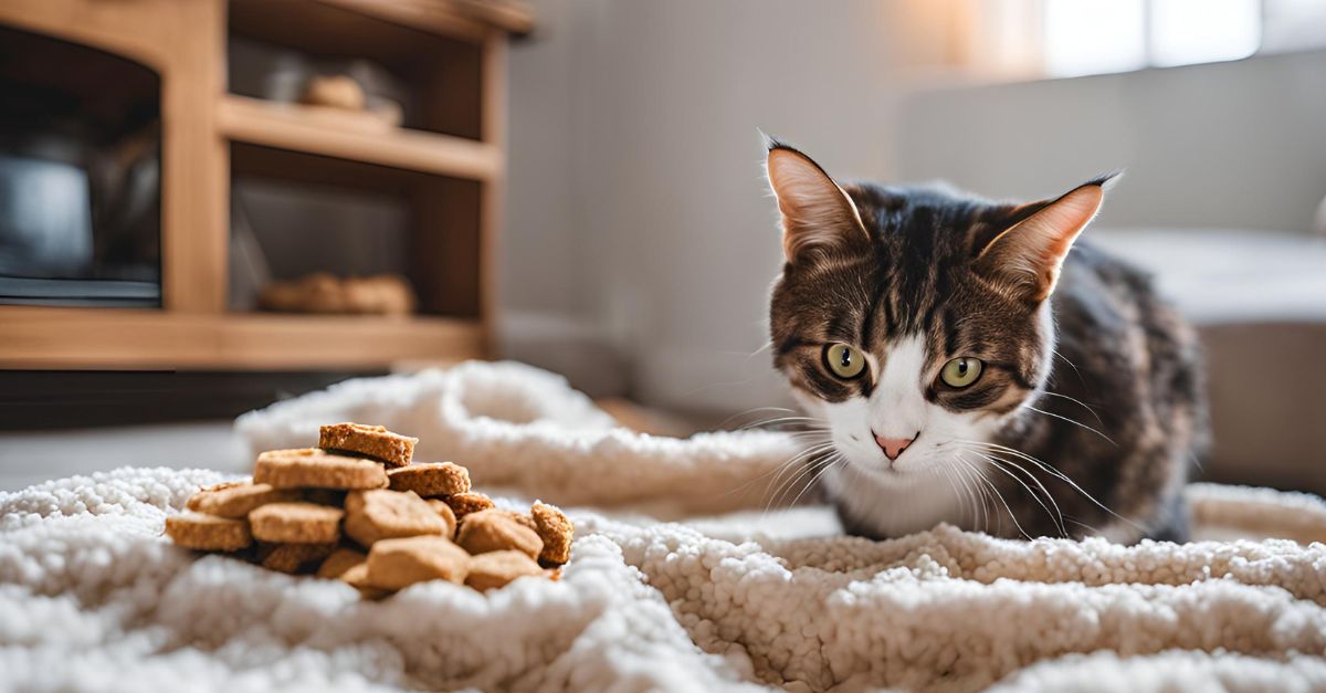 A cat finding the treats from the soft fleece blanket