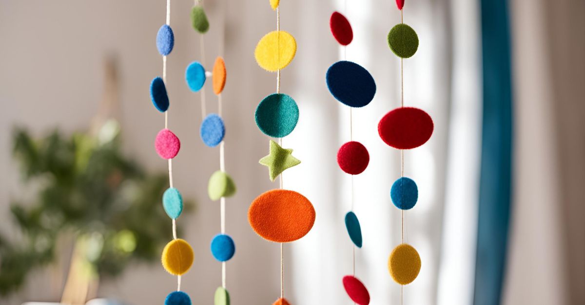 DIY cat dancer toy with colorful felt shapes attached to strings and a rod