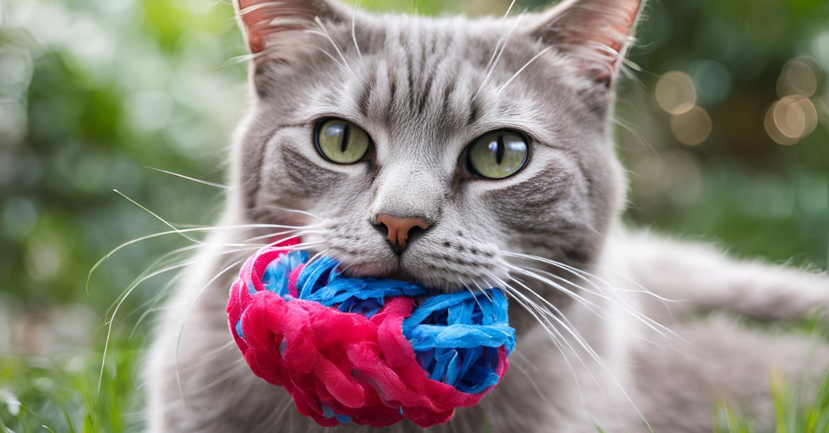 DIY crinkle ball cat toy made from a plastic water bottle stuffed inside an old sock