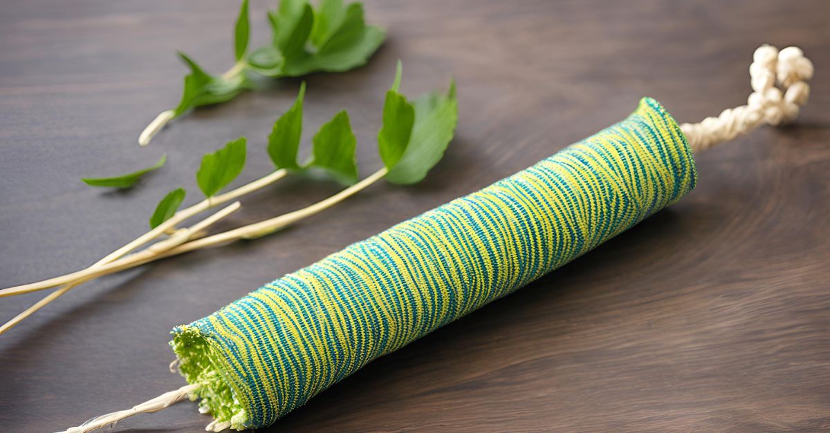 Long, cylindrical DIY cattail catnip kicker toy made from sturdy fabric